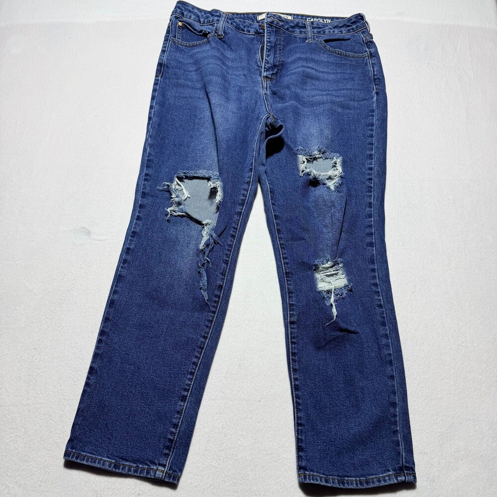 Carolyn High Rise Relaxed Distressed Straight Leg Jeans Size 12